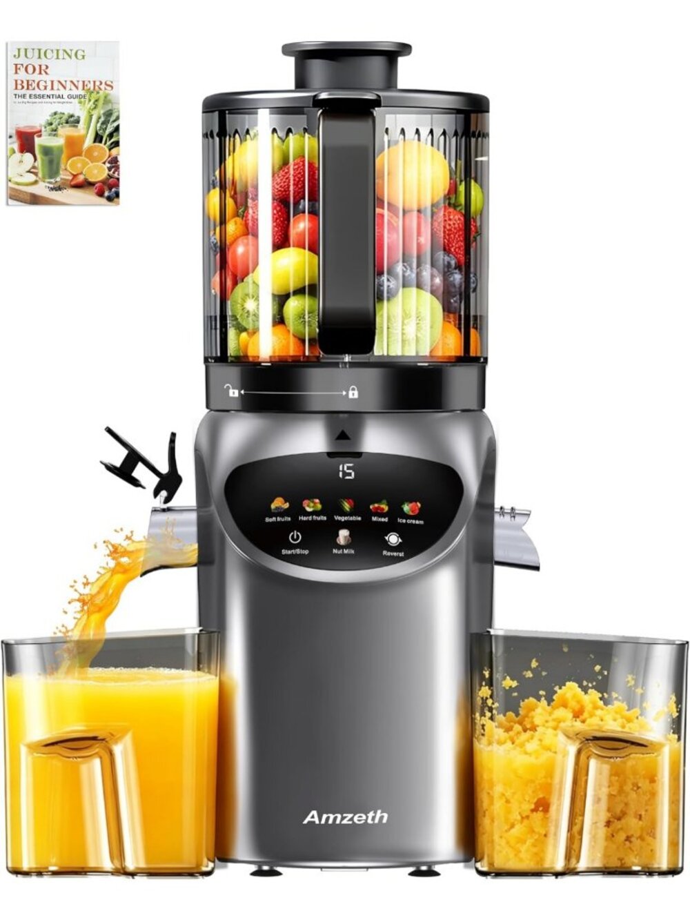 3-in-1 Cold Press Juicer with 6.5" Chute, Easy Clean Masticating Juice Extractor